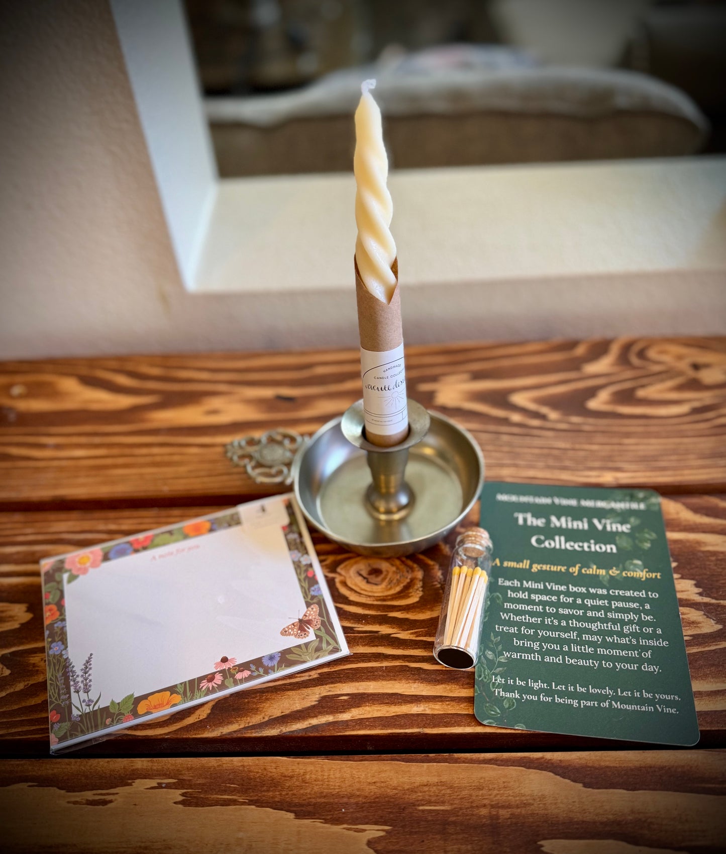 Letters by Candlelight - Curated Gift Box with Vintage Candle Holder, Matches & Botanical Notecards