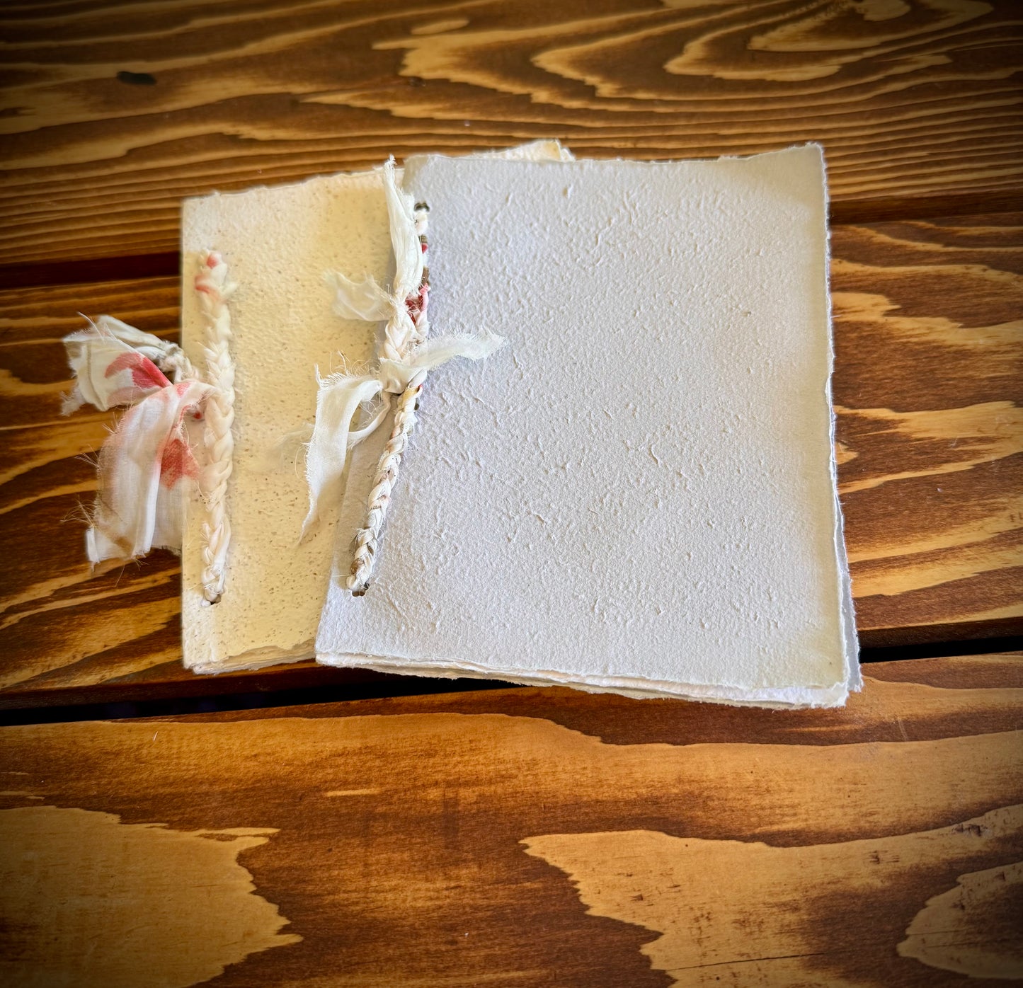Handmade Mini Botanical Paper Journal - 5x6" with Recycled Silk Binding