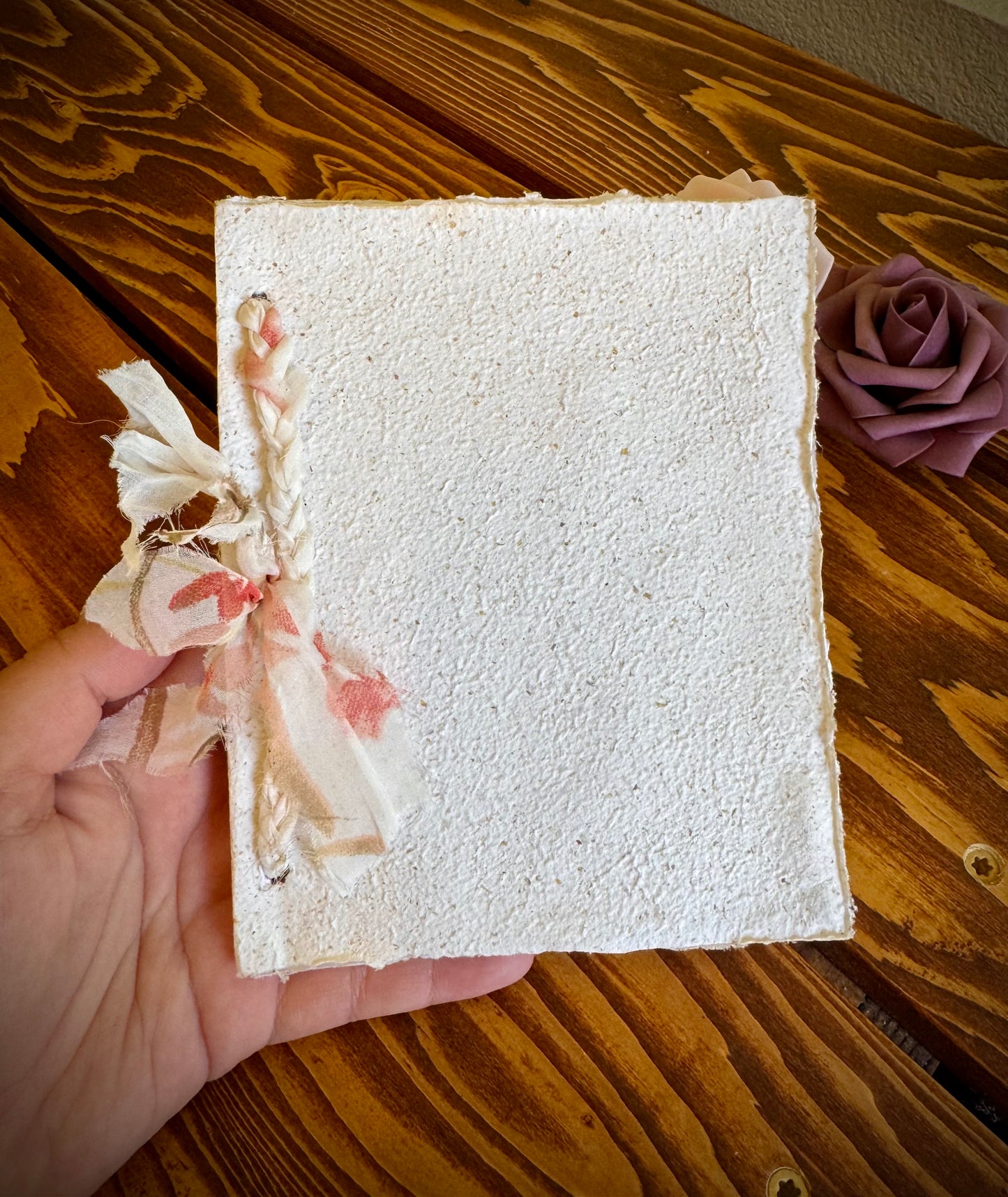 Handmade Mini Botanical Paper Journal - 5x6" with Recycled Silk Binding
