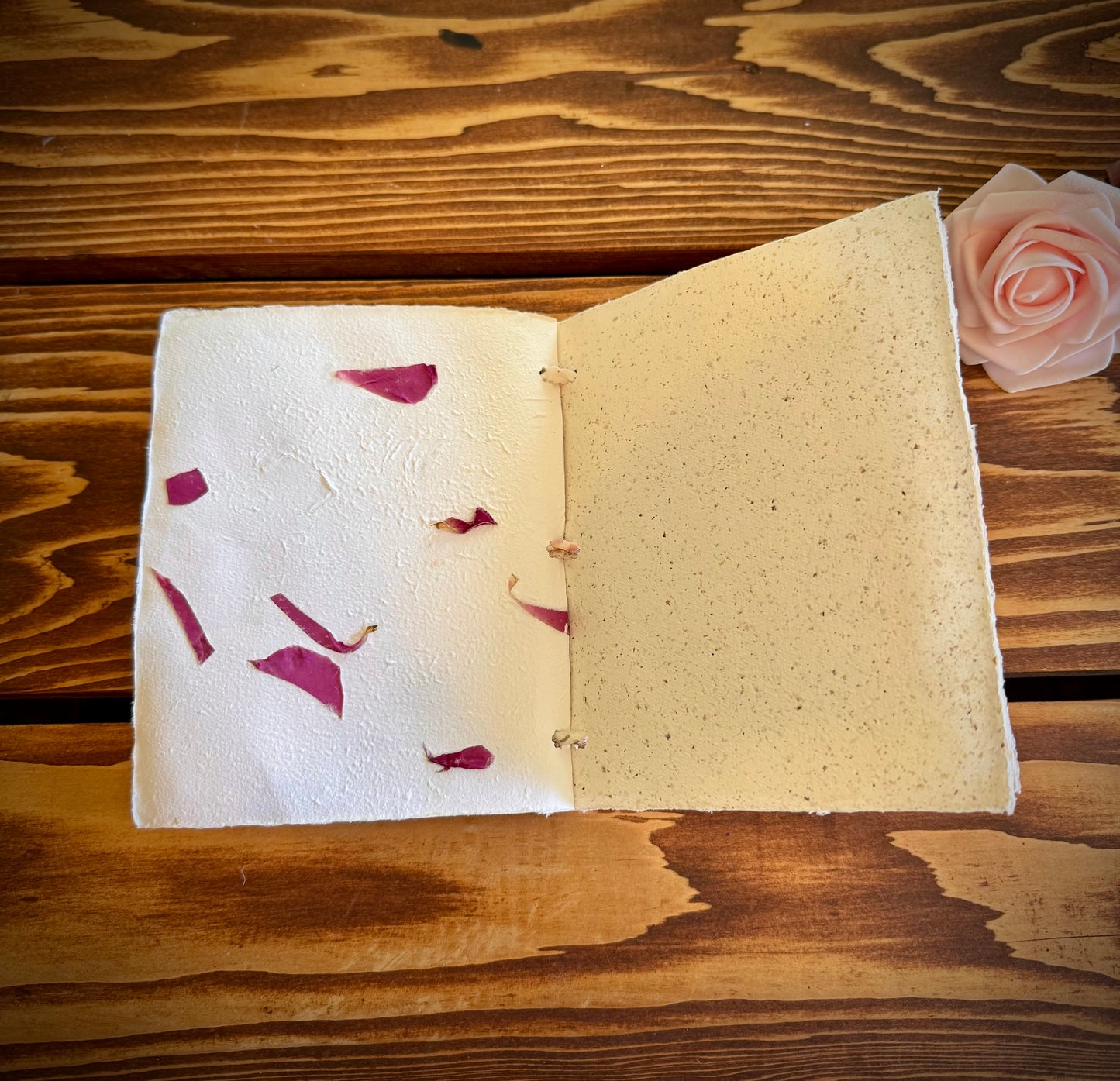 Handmade Mini Botanical Paper Journal - 5x6" with Recycled Silk Binding