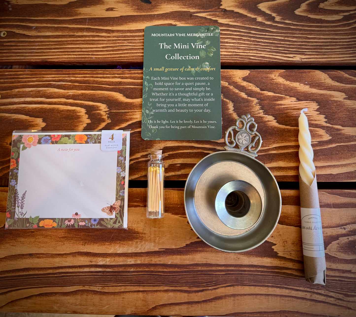 Letters by Candlelight - Curated Gift Box with Vintage Candle Holder, Matches & Botanical Notecards