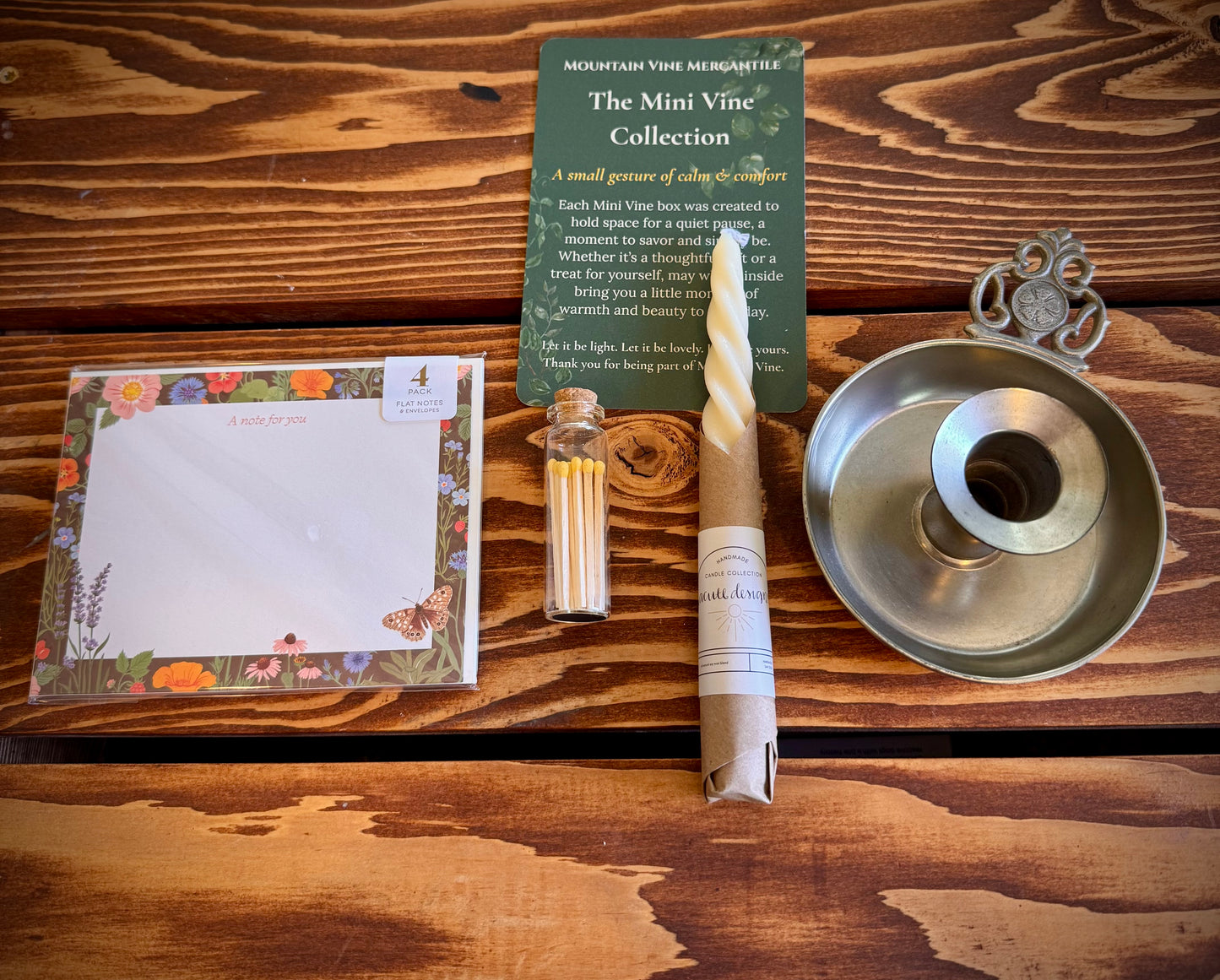 Letters by Candlelight - Curated Gift Box with Vintage Candle Holder, Matches & Botanical Notecards