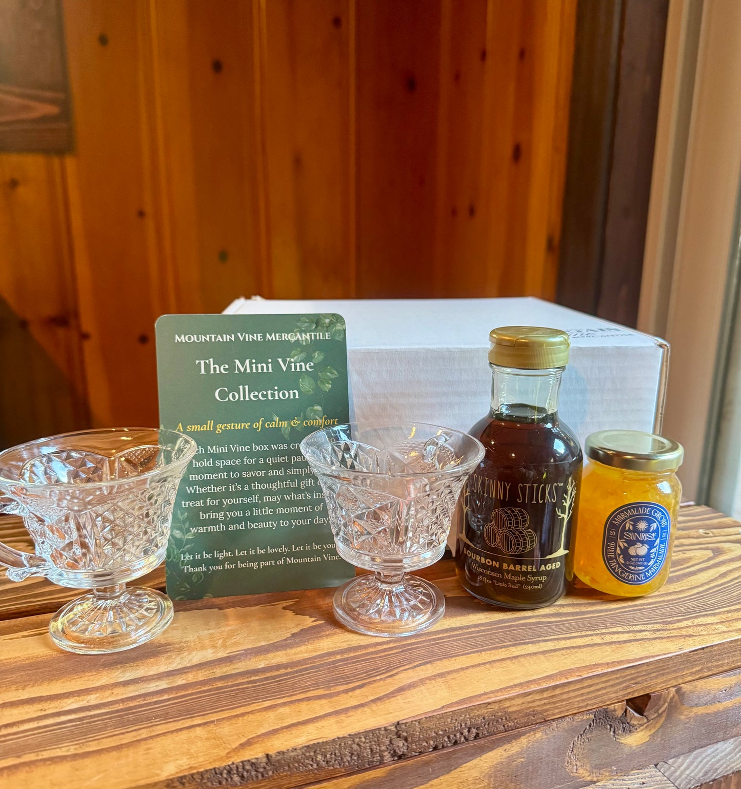 Golden Morning Mini Vine Gift Box - Vintage Juice Cups & Artisan Pantry Breakfast Gift Box