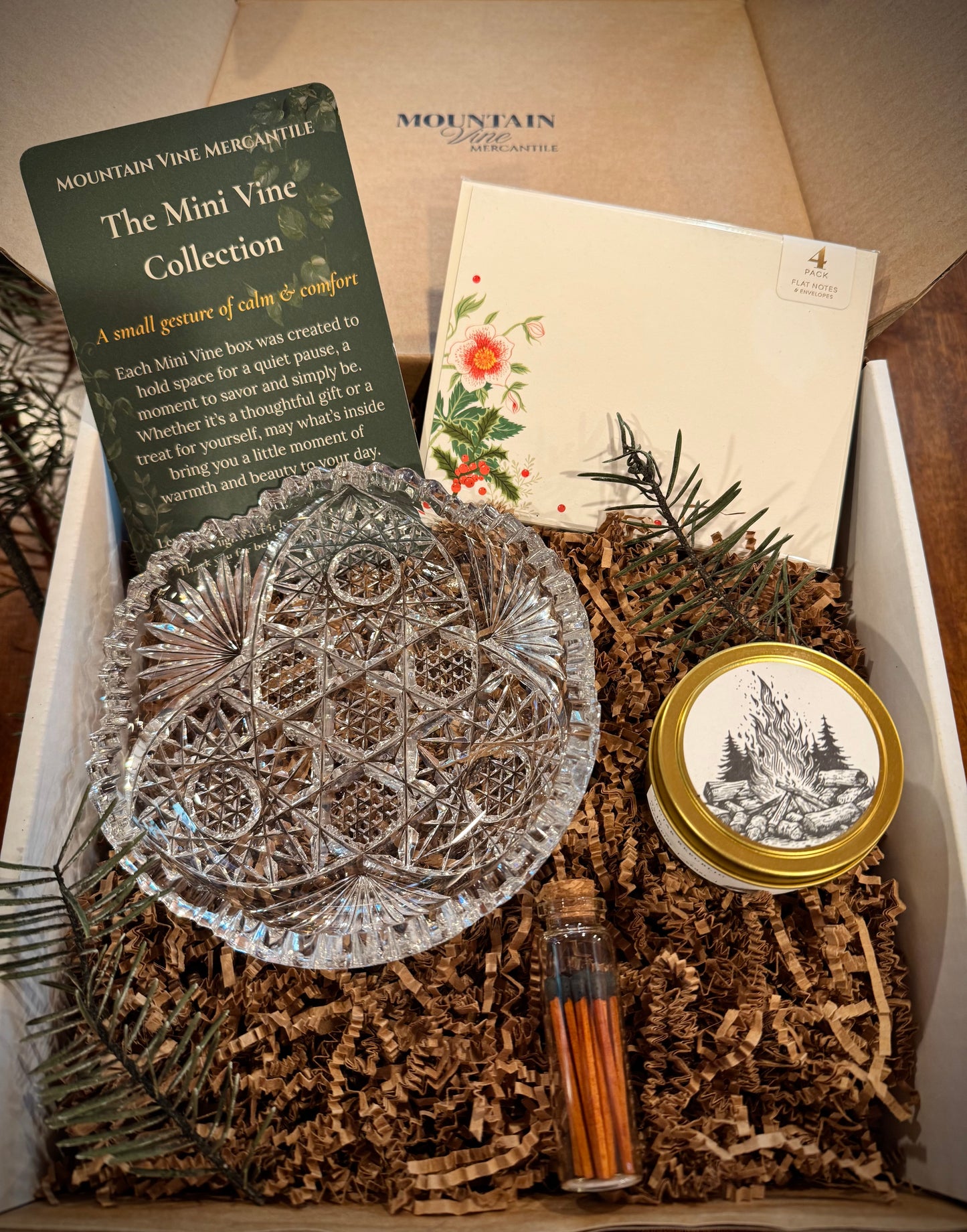 Fireside Frost | Winter Mini Gift Box with Candle, Notecards & Vintage Accent