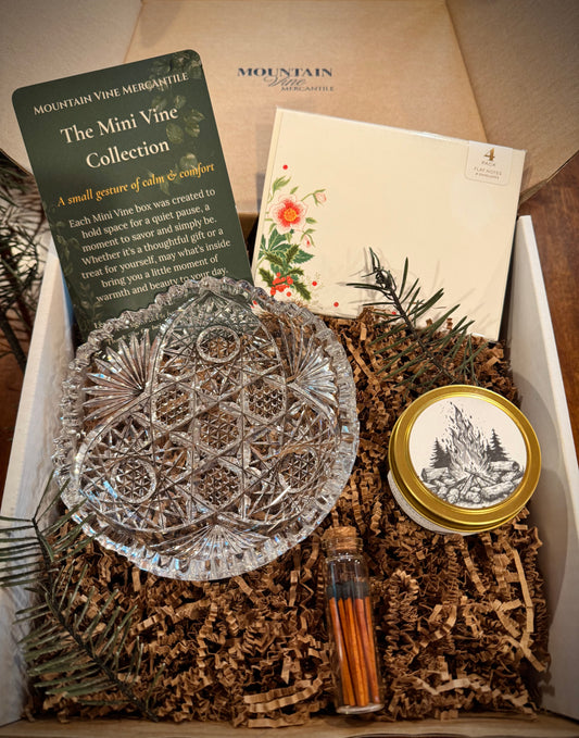 Fireside Frost | Winter Mini Gift Box with Candle, Notecards & Vintage Accent