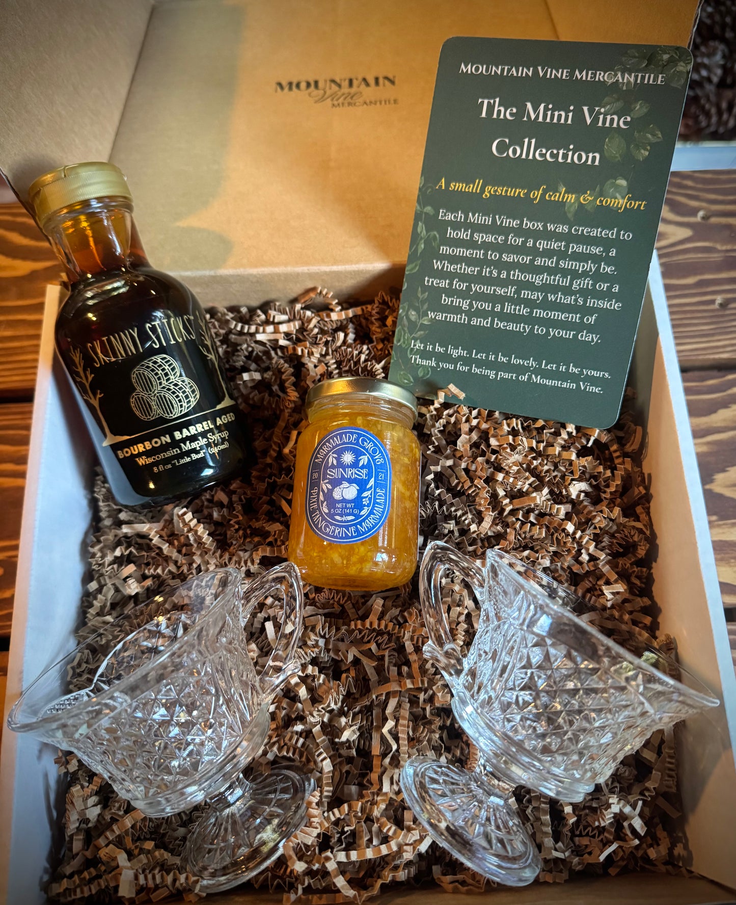 Golden Morning Mini Vine Gift Box - Vintage Juice Cups & Artisan Pantry Breakfast Gift Box