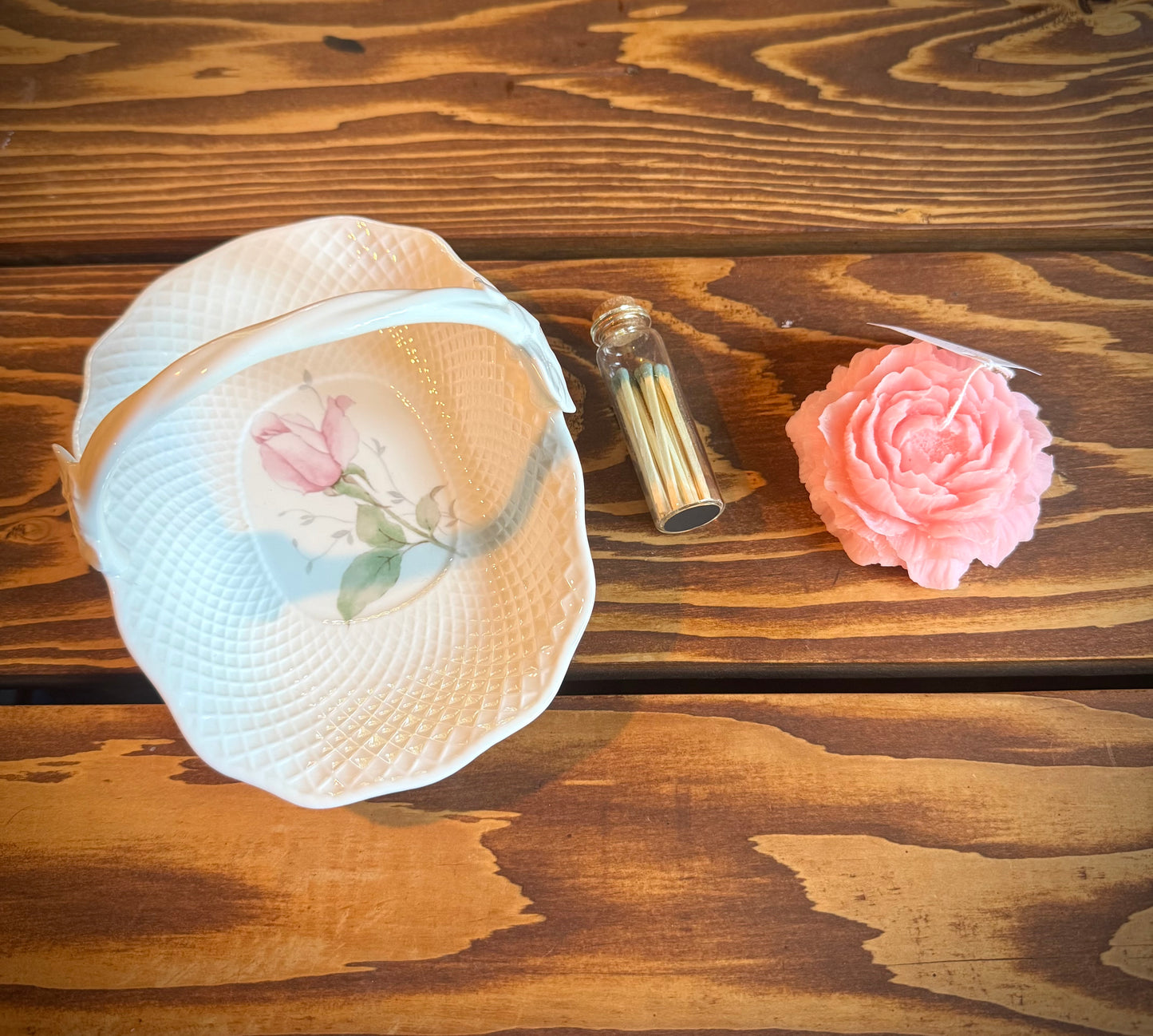 Soft Romance Mini Vine Gift Box - Vintage Mikasa Bone China Dish & Peony Candle