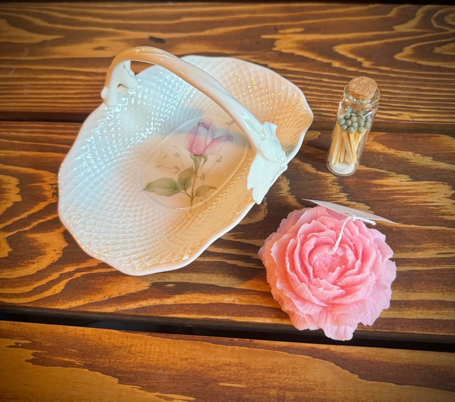 Soft Romance Mini Vine Gift Box - Vintage Mikasa Bone China Dish & Peony Candle