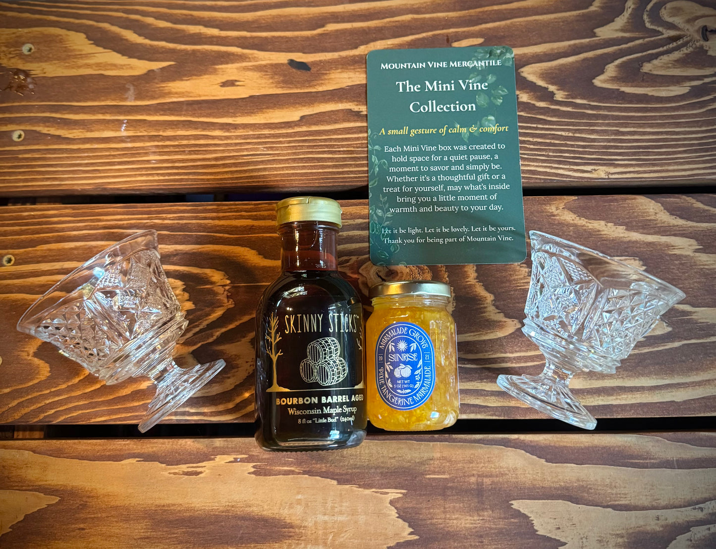 Golden Morning Mini Vine Gift Box - Vintage Juice Cups & Artisan Pantry Breakfast Gift Box