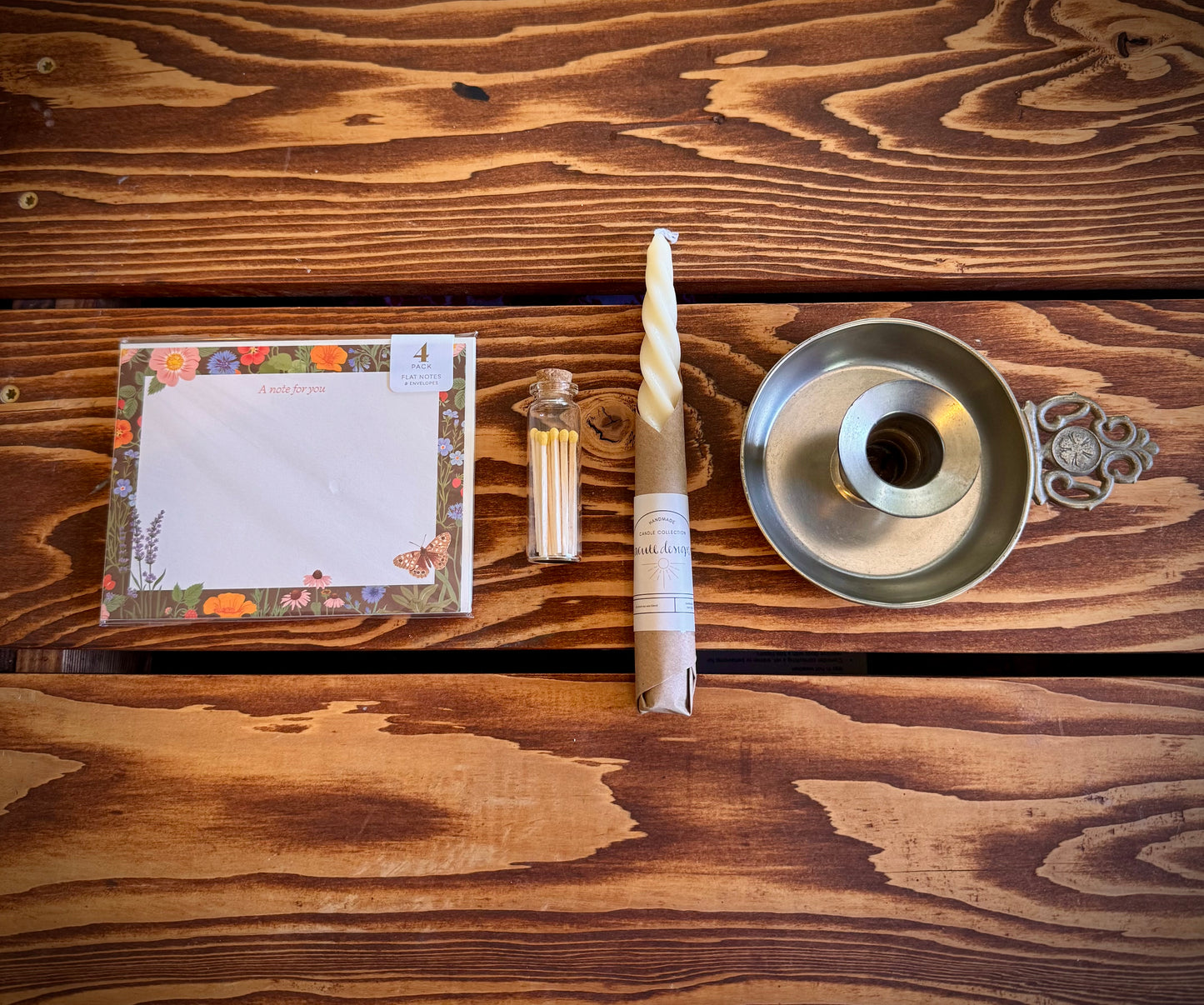 Letters by Candlelight - Curated Gift Box with Vintage Candle Holder, Matches & Botanical Notecards