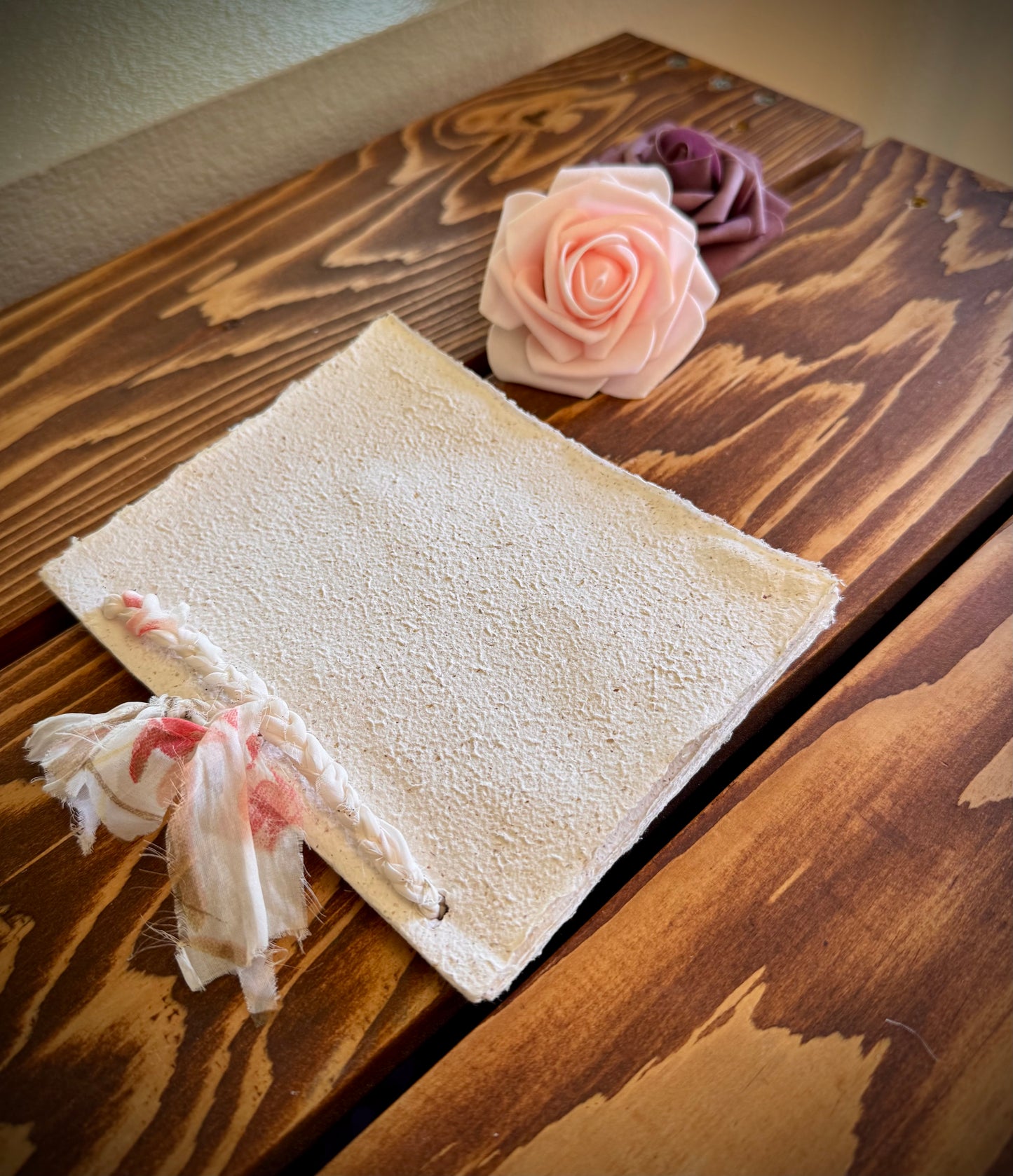 Handmade Mini Botanical Paper Journal - 5x6" with Recycled Silk Binding