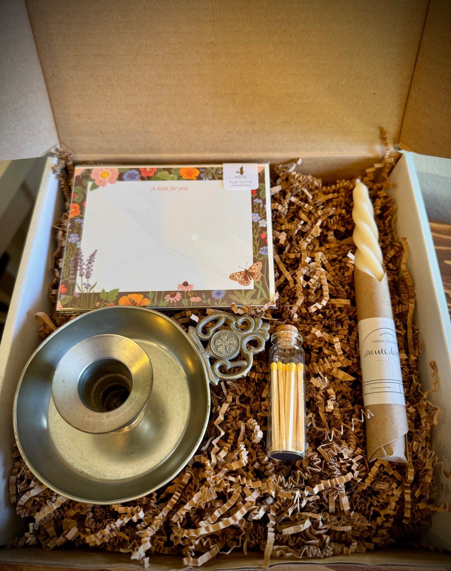 Letters by Candlelight - Curated Gift Box with Vintage Candle Holder, Matches & Botanical Notecards